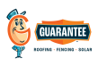 Guarantee Roofing and Fence in Terre Haute Indiana's logo. It's orange and navy and highlights in text that they specialize in roofing, fencing, and solar